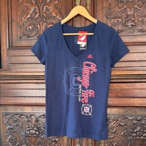 Chicago Fire soccer club league shirt v neck ladies blue navy adidas NEW medium